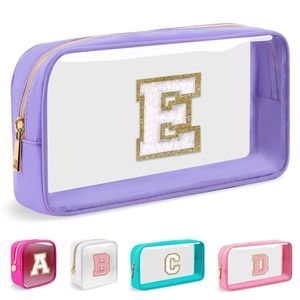 Small Clear Personalized Initial Makeup Bag,nylon Preppy A-z Chenille Letter😚